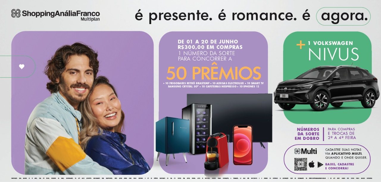 Shopping Anália Franco comemora Dia dos Namorados com sorteio de 50 prêmios e um carro
