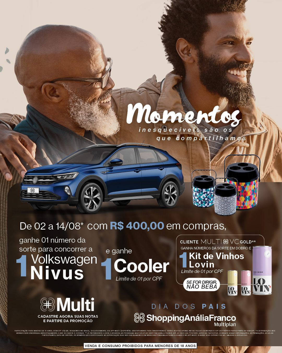 Shopping Anália Franco presenteará clientes com cooler no Dia dos Pais e ainda com sorteio de um Volkswagen Nivus