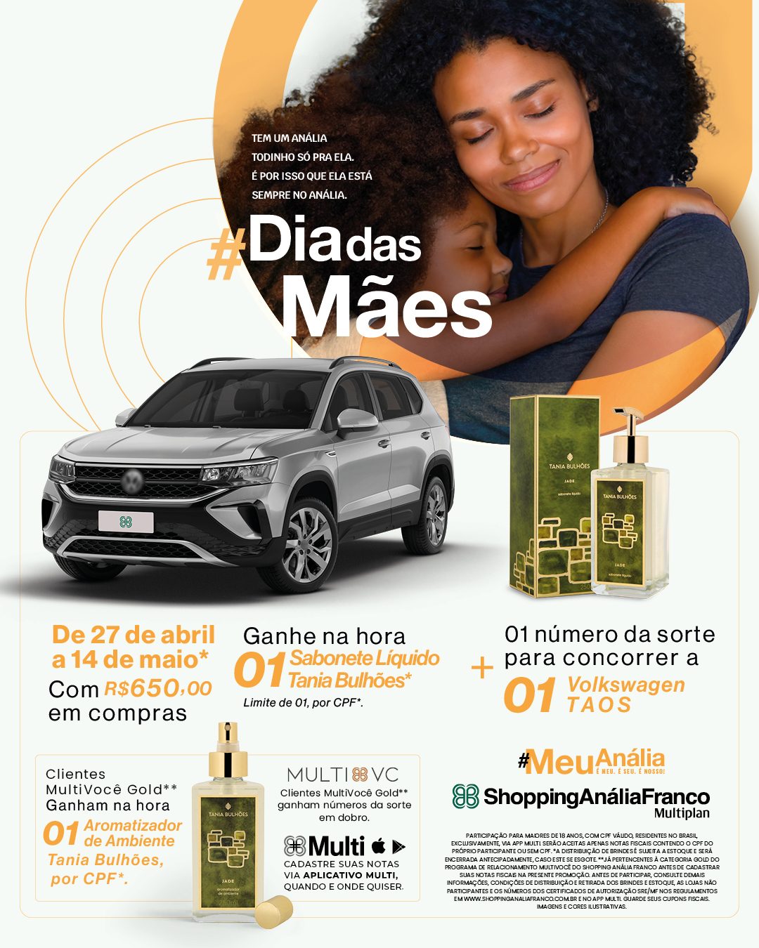 Dia das Mães no Shopping Anália Franco terá presente Tania Bulhões e sorteio de 1 Volkswagen Taos