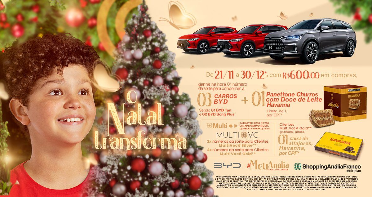Promoção de Natal do Shopping Anália Franco terá panettones Havanna com sabor inédito e sorteio de um BYD TAN e dois BYD SONG PLUS