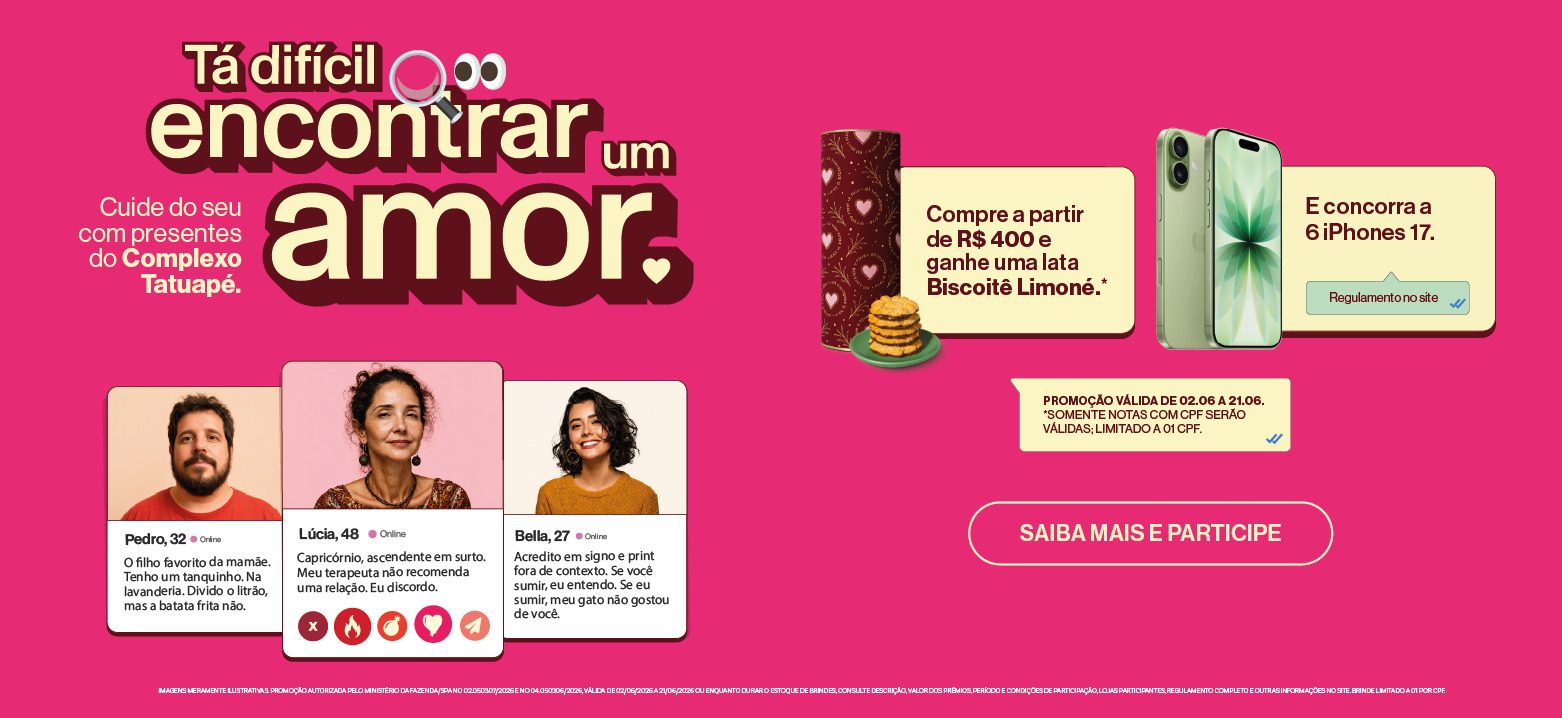 Dia dos Namorados no Complexo Tatuapé: clientes ganham lata Biscoitê e concorrem a 6 iPhones 17